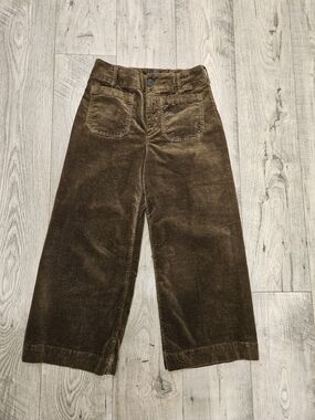 Anthropologie Maeve Olive Green The Colette Wide-Leg Corduroy Pants Sz. 28"